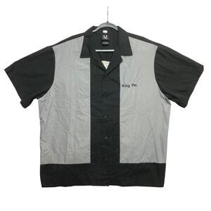 Hilton Bowling Retro Shirt Mens XL Black Gray Short Sleeve King Pin Colorblock